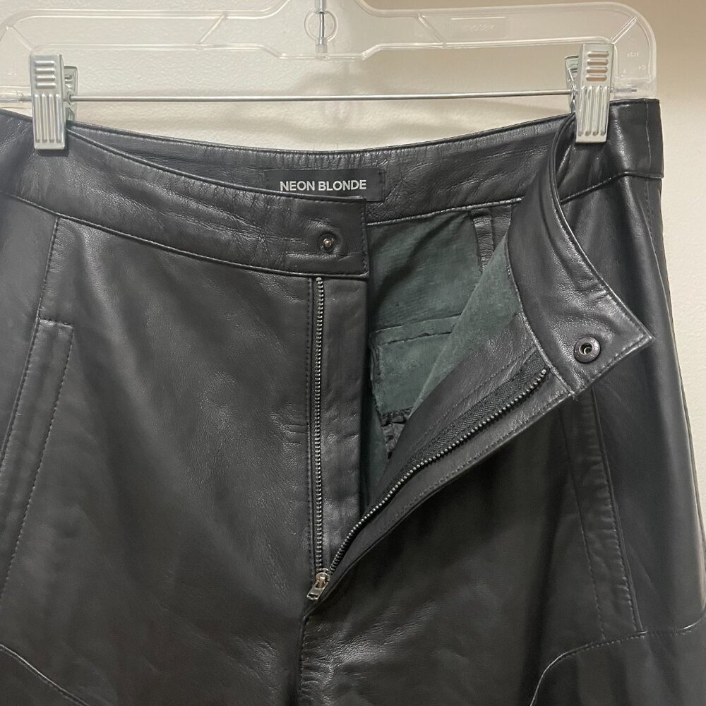 Free People (Neon Blonde) ‘Nadia’ High-Rise Genuine Lamb Leather Pants Size 28 - Picture 6 of 13
